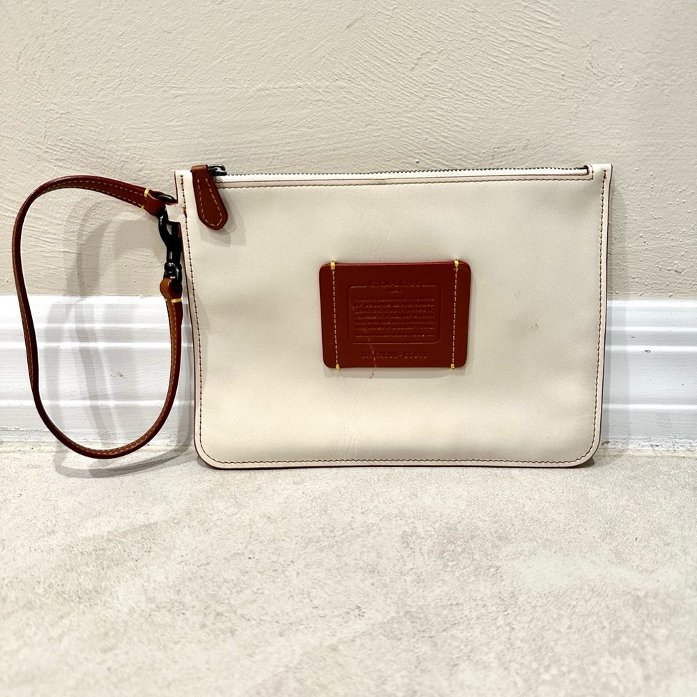 Coach Cream Pouch with Brown Patch